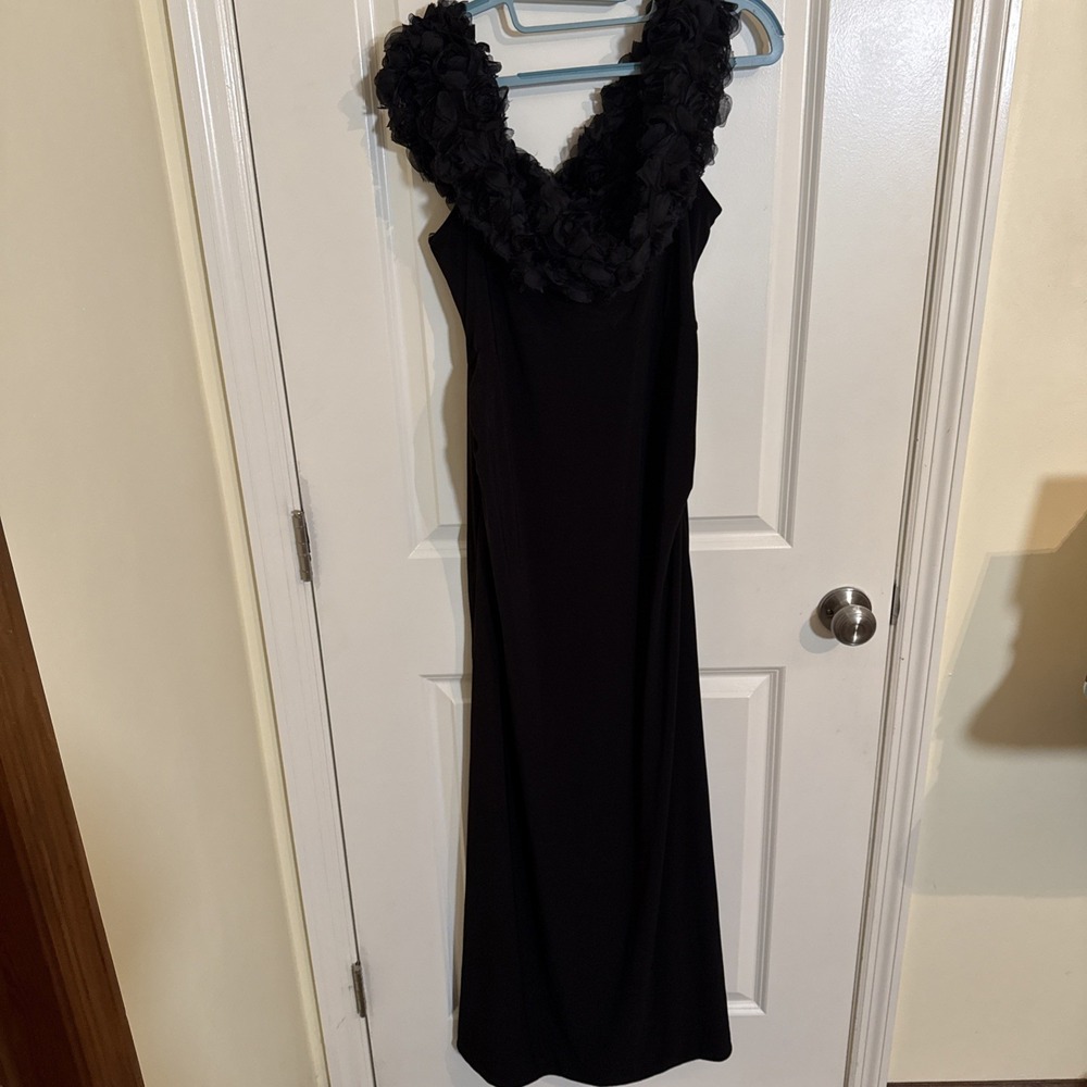 CLUB L London Womens Size 10 Bodycon Maxi Dress Black Off Shoulder Rosette